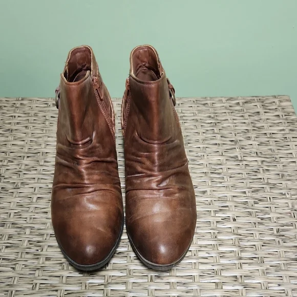 Yuu Chestnut Ankle Booties with Buckle Detail - Picture 4 of 6